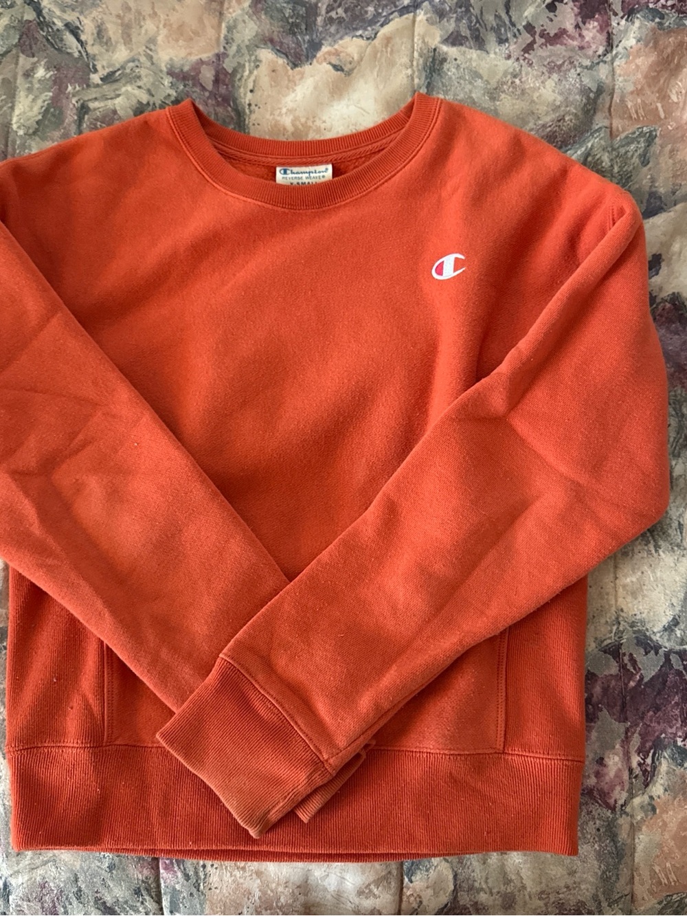 Champion Orange Crewneck Sweatshirt with Embroidered Logo